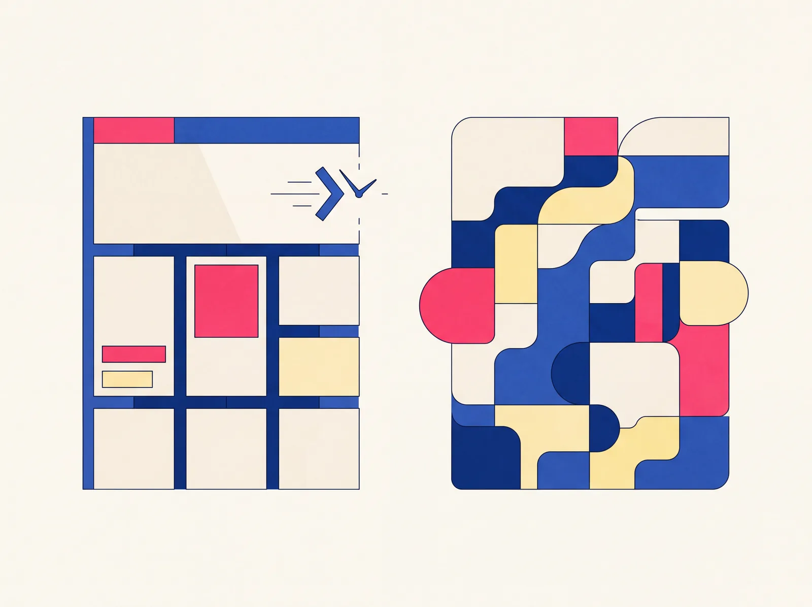 Illustration comparing a template website with a custom-built website
