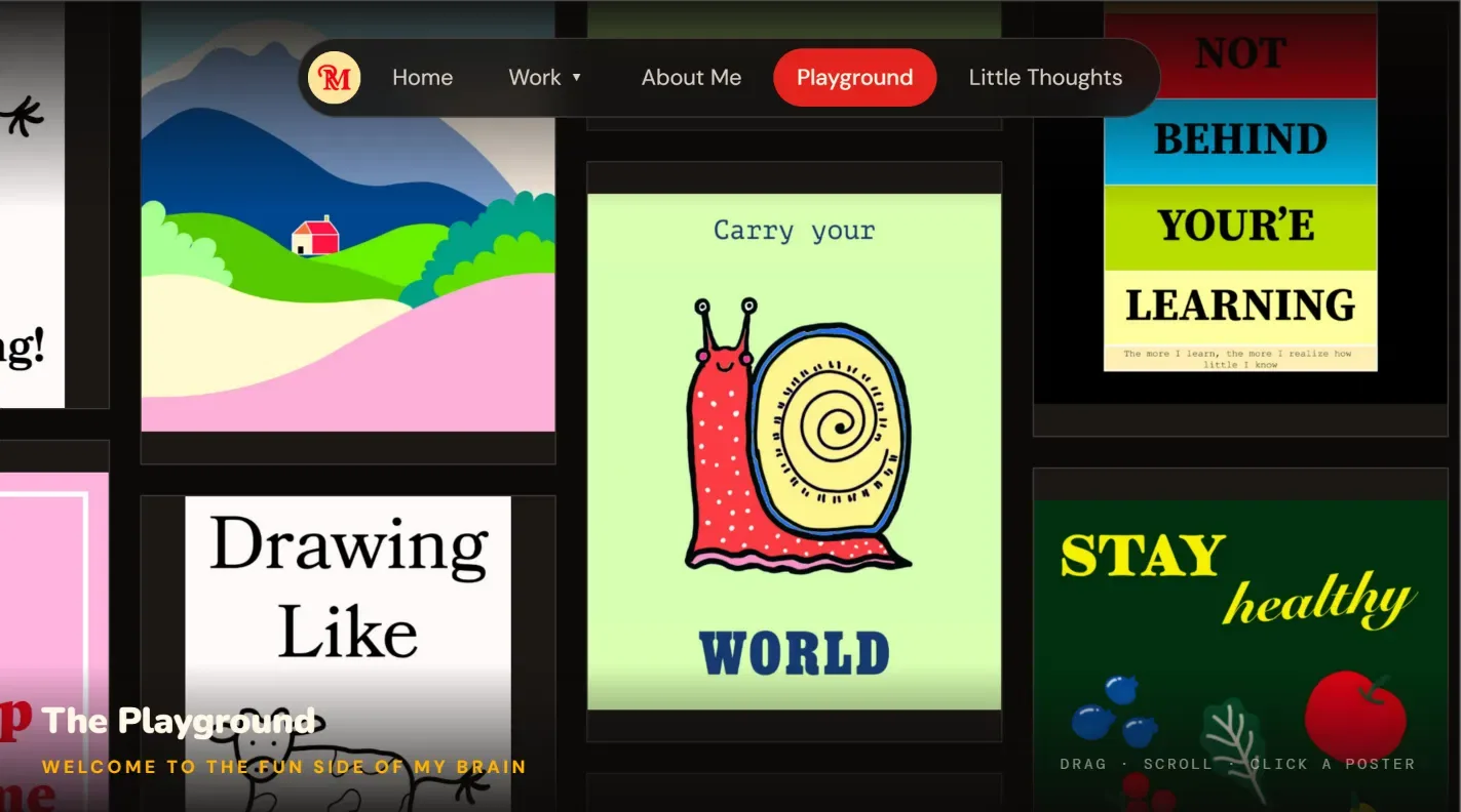 ReveMarque “The Playground” poster wall with drag-and-scroll artwork